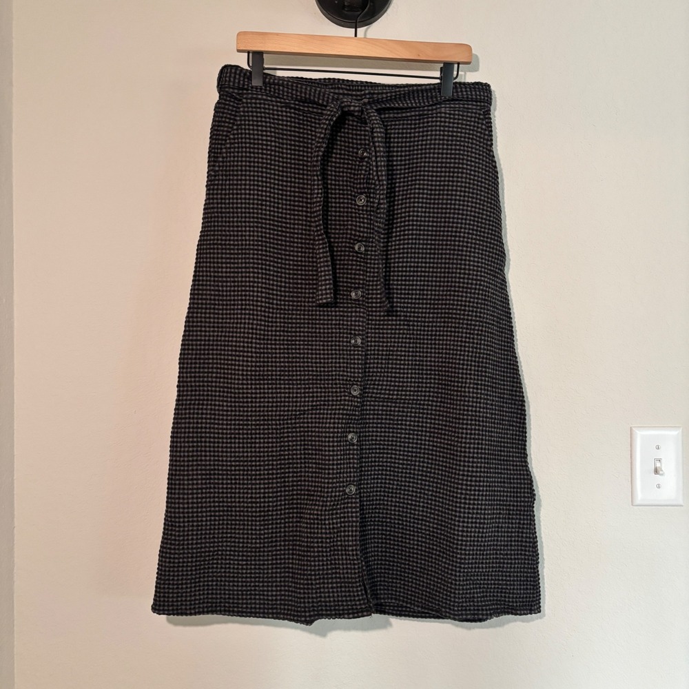 Disturbia Midi Skirt Button Front Size 10 Gingham Black Grey Dark Academia